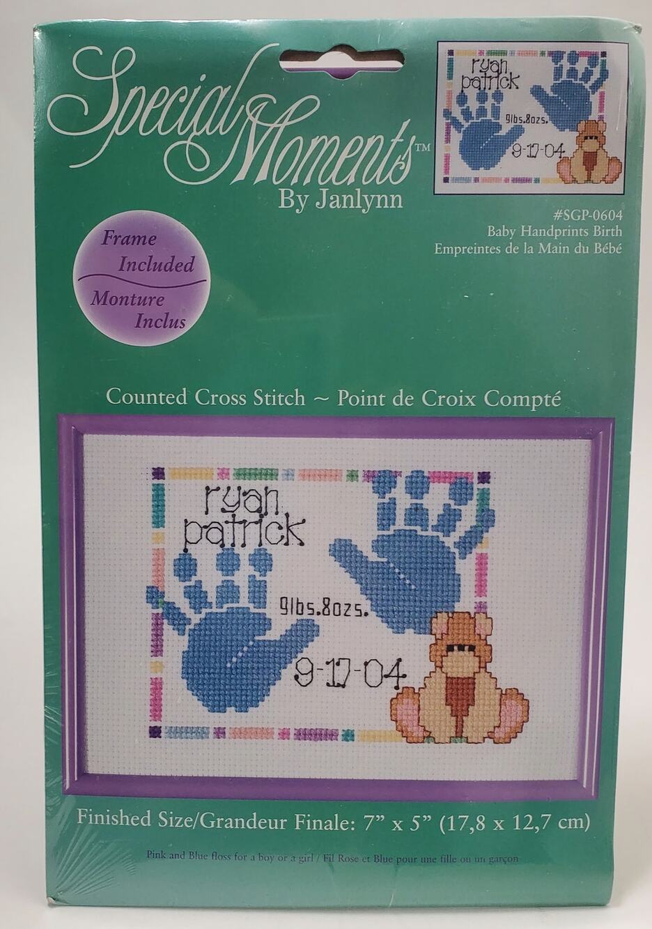 Special Moments by Janlynn Baby Handprints  Birth Announcement Cross Stitch Kit